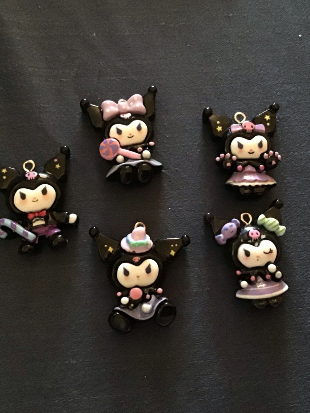 Cute Black Kuromi charm magnet set with Pink and Purple Accents
